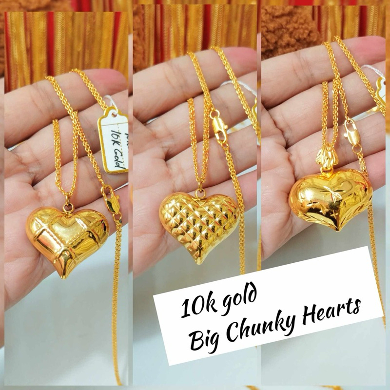 Bismark Chain Necklace With Pendant 10k Pure Gold Chunky Big Heart
