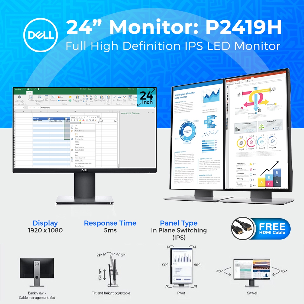 DELL 24inch IPS-LED Frameless Monitor - FULL HIGH DEFINITION (FHD) 1921 ...