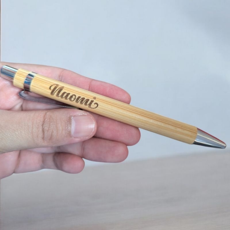 Personalized Bamboo Pen laser engraved with case sleeve | Shopee ...
