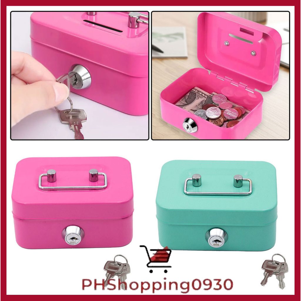 Small Money Safe Box Lockable Cash Box with Keys Portage Metal Sturdy ...