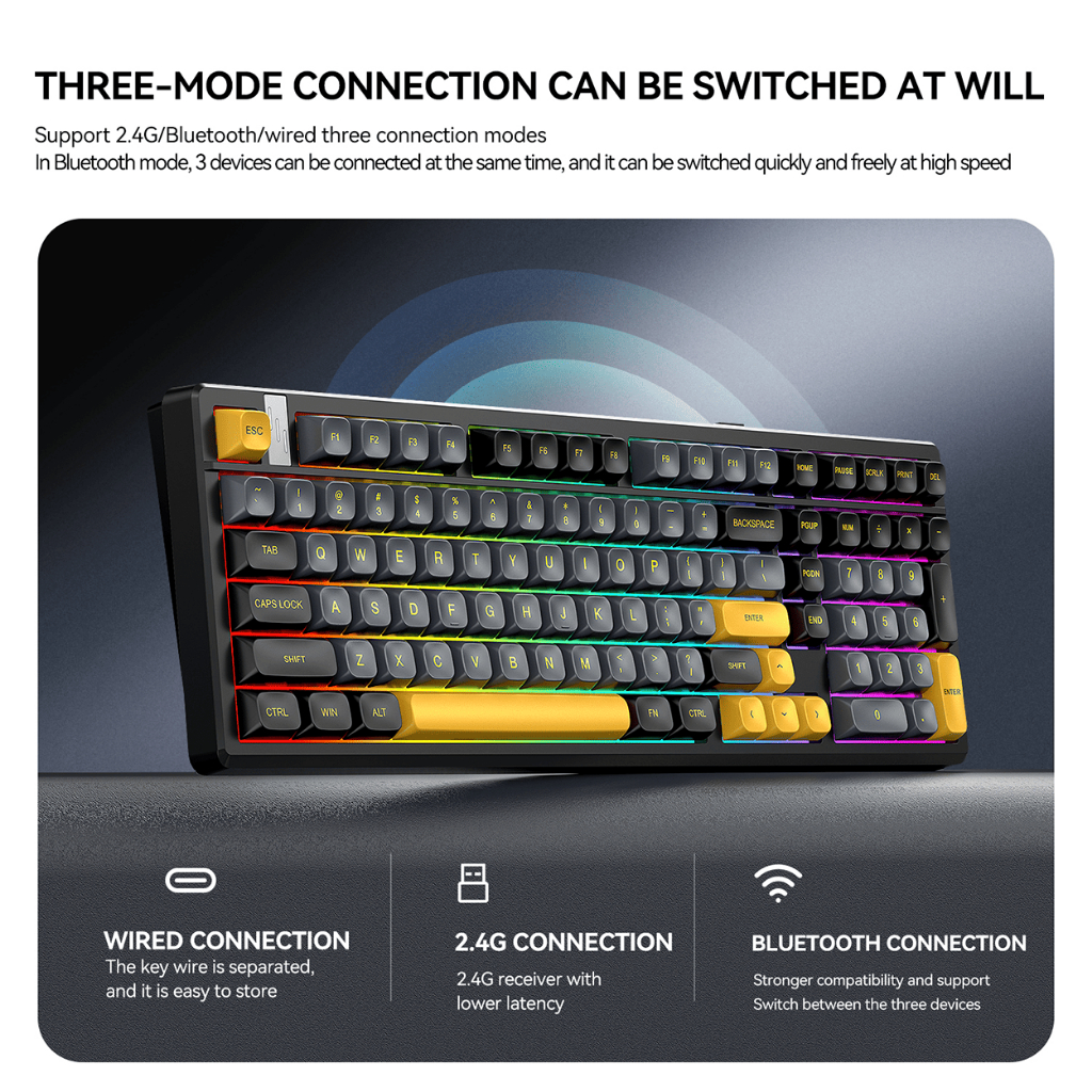 Dark Alien K102 Tri Mode Gasket Wireless PBT Ball Caps RGB Hot ...