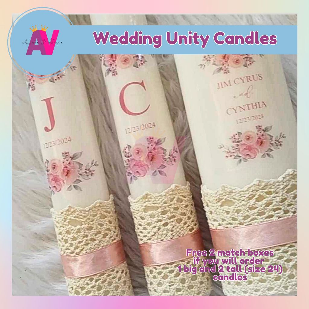 Personalized Wedding Unity Candles Light Pink Blush Pink with Ribbon ...