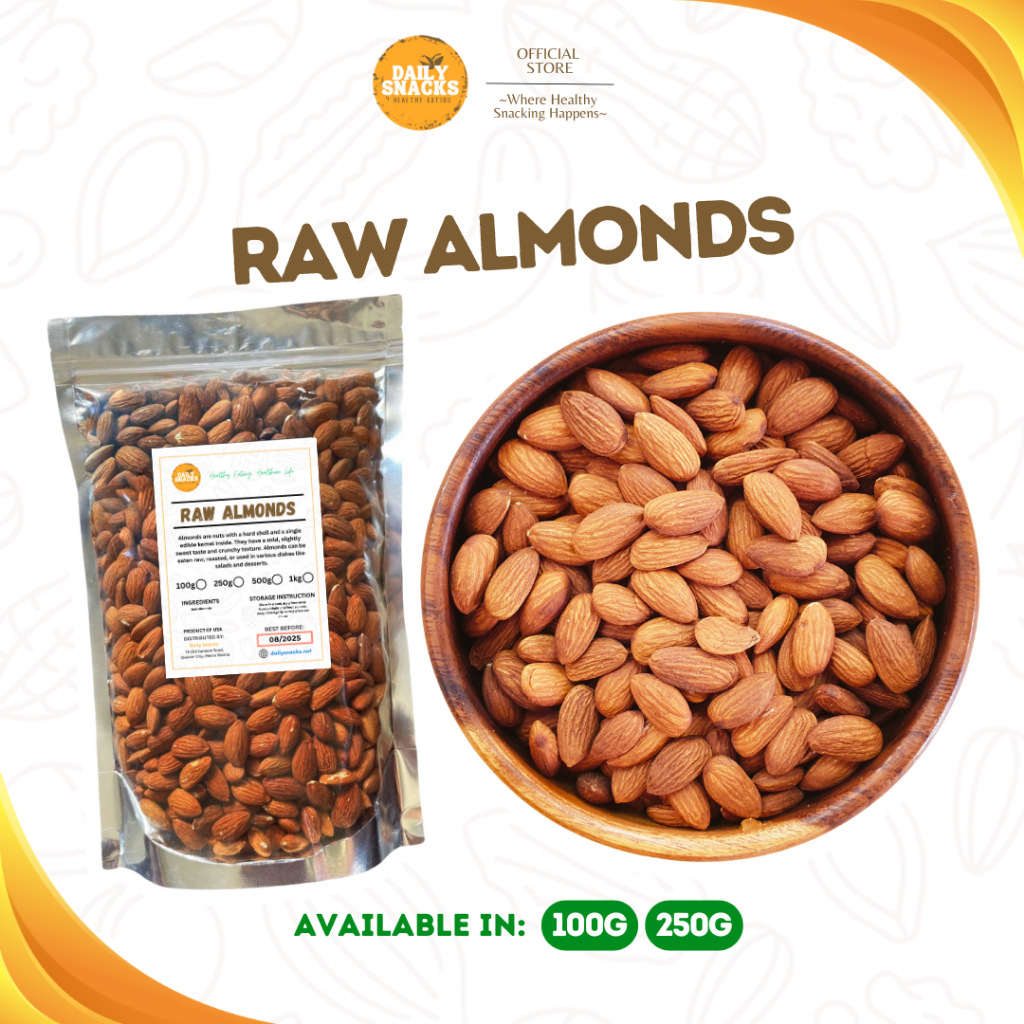 Daily Snacks Raw Almonds (From USA) - 100g & 250g in Ziplock Pouch ...