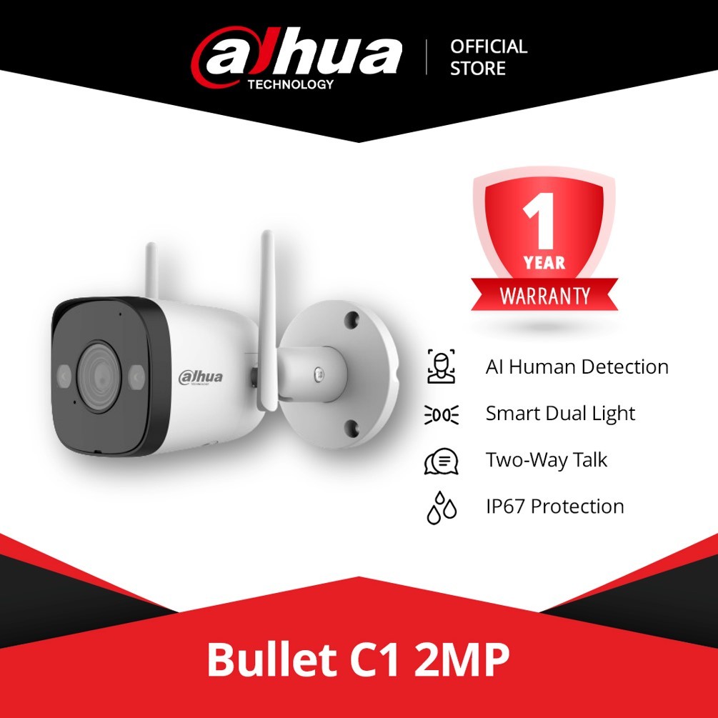 DAHUA Bullet C1 Wifi Camera Full Color 2MP Outdoor 2MP 2.8mm Fixed Lens ...