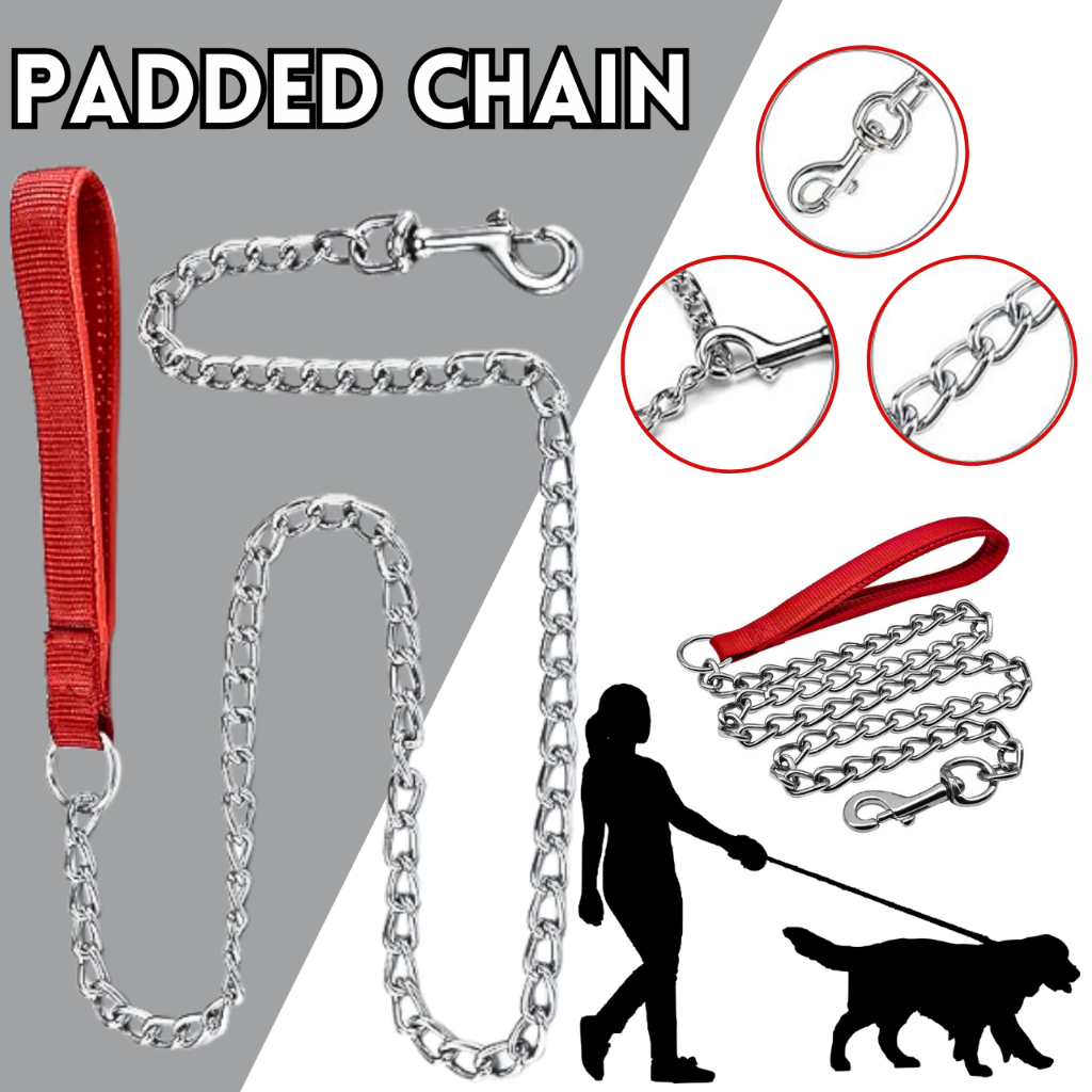 Dog Chain Leash Heavy Duty Dog Stainless Steel Dog Leash Soft Padded ...