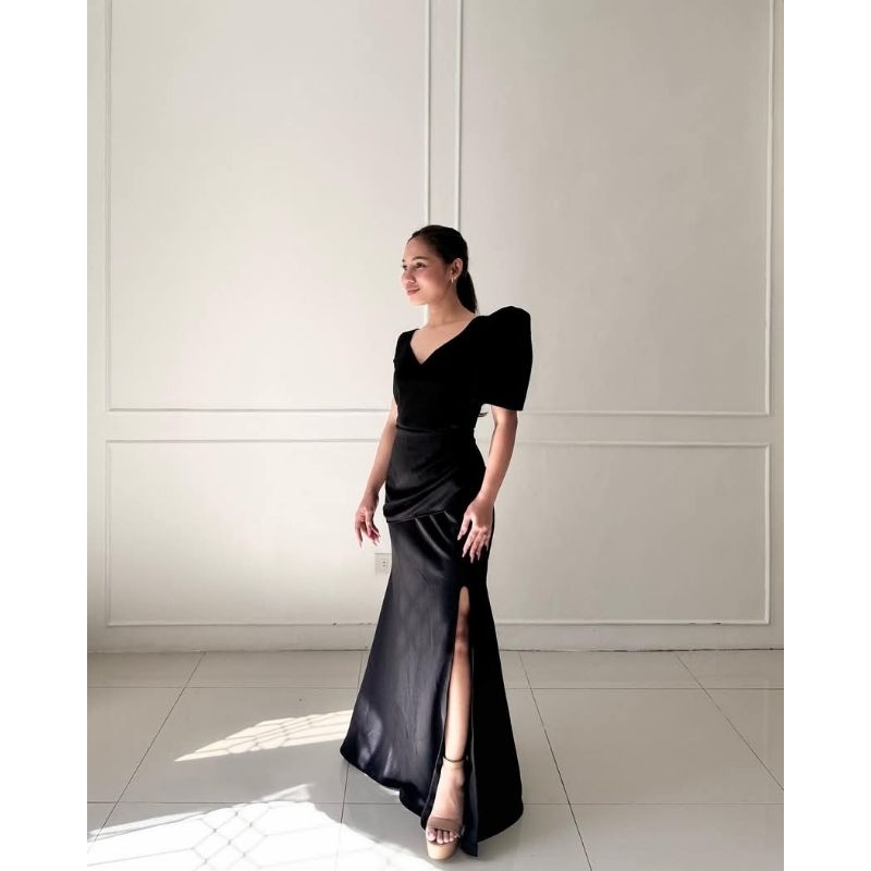 one shoulder filipiniana dress One-Sided Filipiniana Sleeves Ruffled Skirt Dress