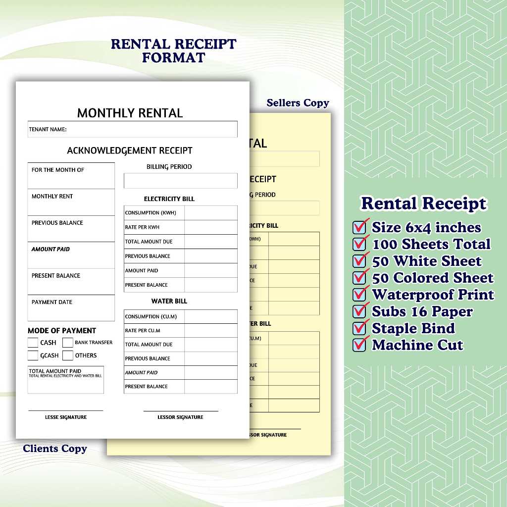 Monthly Rental Receipt Notepads (Non Carbonized & No Control Number ...