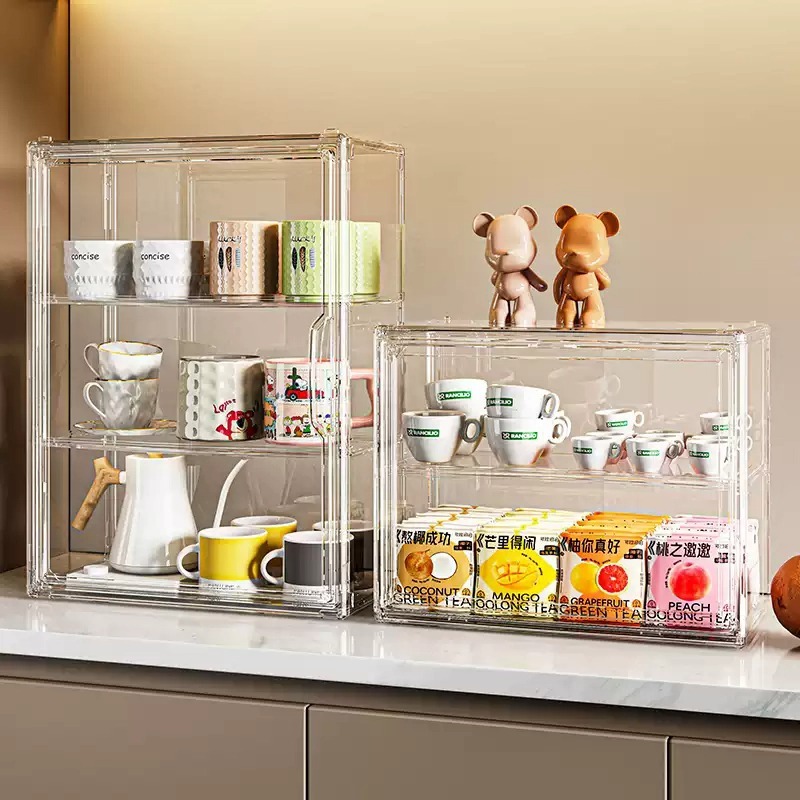 Acrylic Display Box Mug Storage Organizer Magnetic Dustproof Desk Box ...