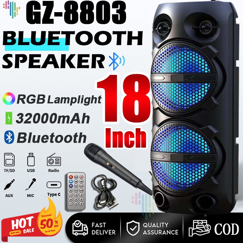 【ZQS8803】18 Inches Portable Bluetooth Speaker With Mic Outdoor Original  Super Bass Stereo RGB