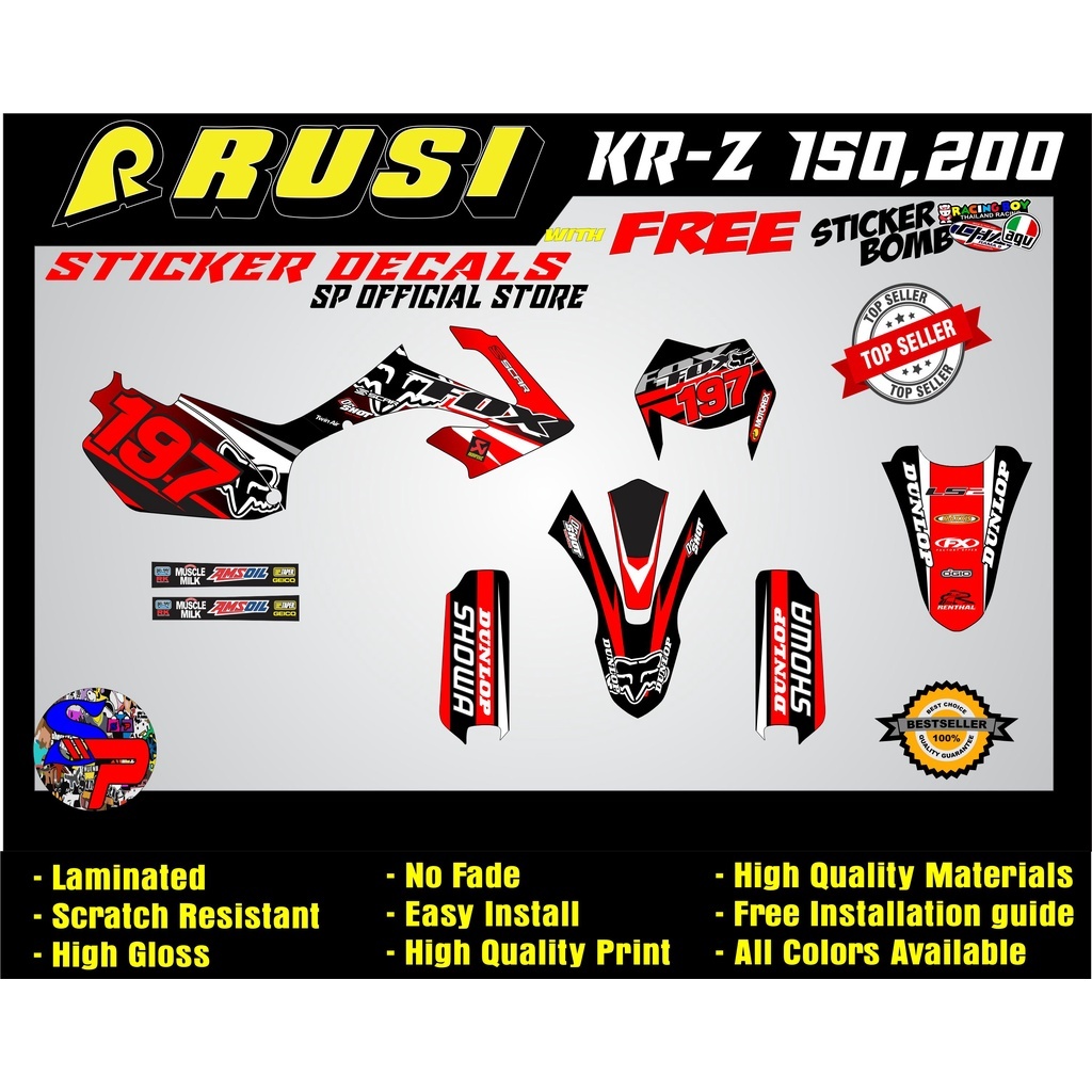 RUSI KR-Z 150,200 Full set Sticker Decals High Quality and durable ...