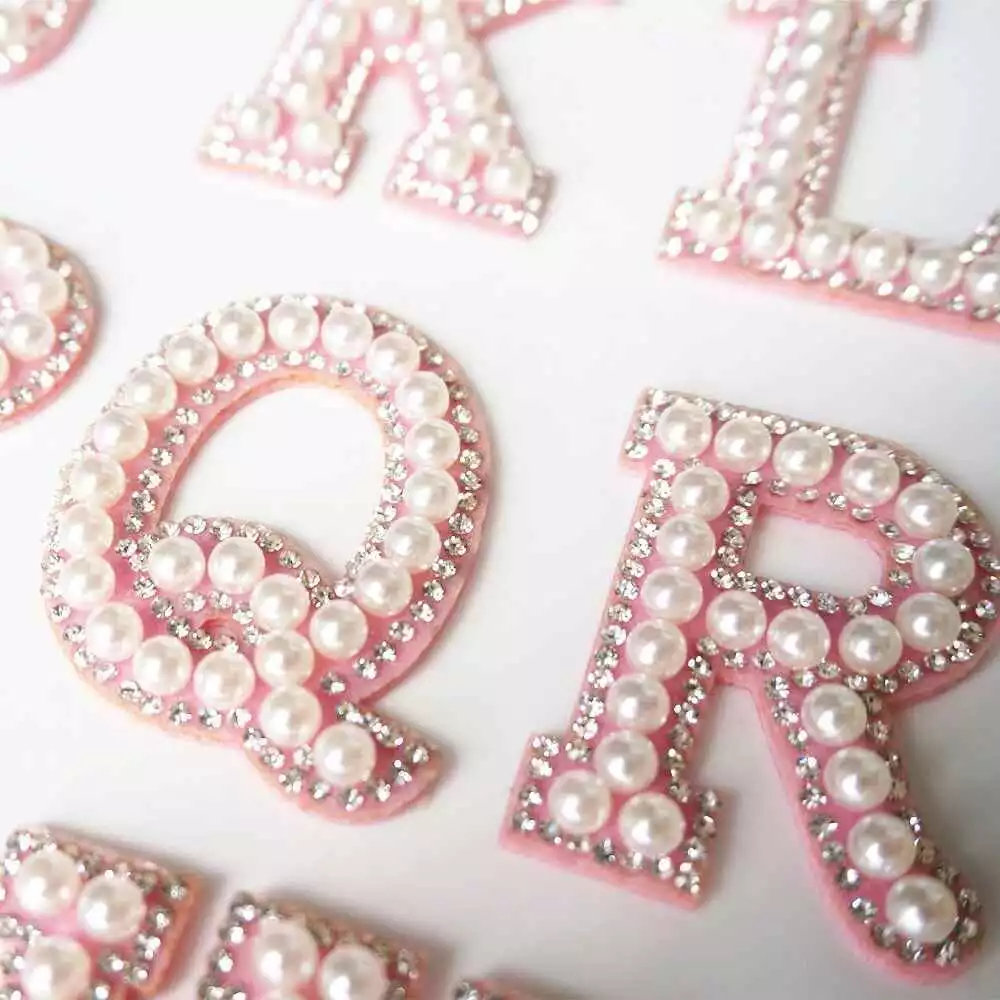 Pearl Rhinestone Letter Alphabet Sew Iron On Patch Badge Handmade ...