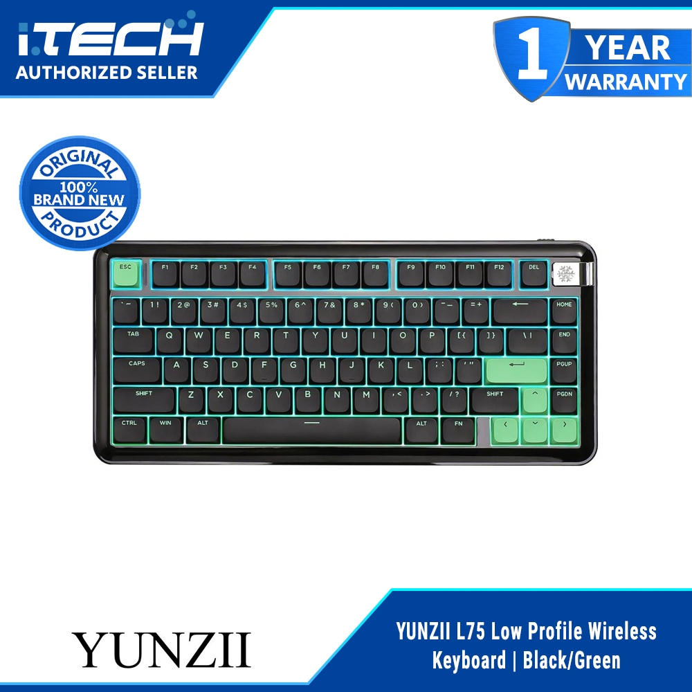 YUNZII L75 Low Profile Wireless Keyboard | Black/Green | Shopee Philippines