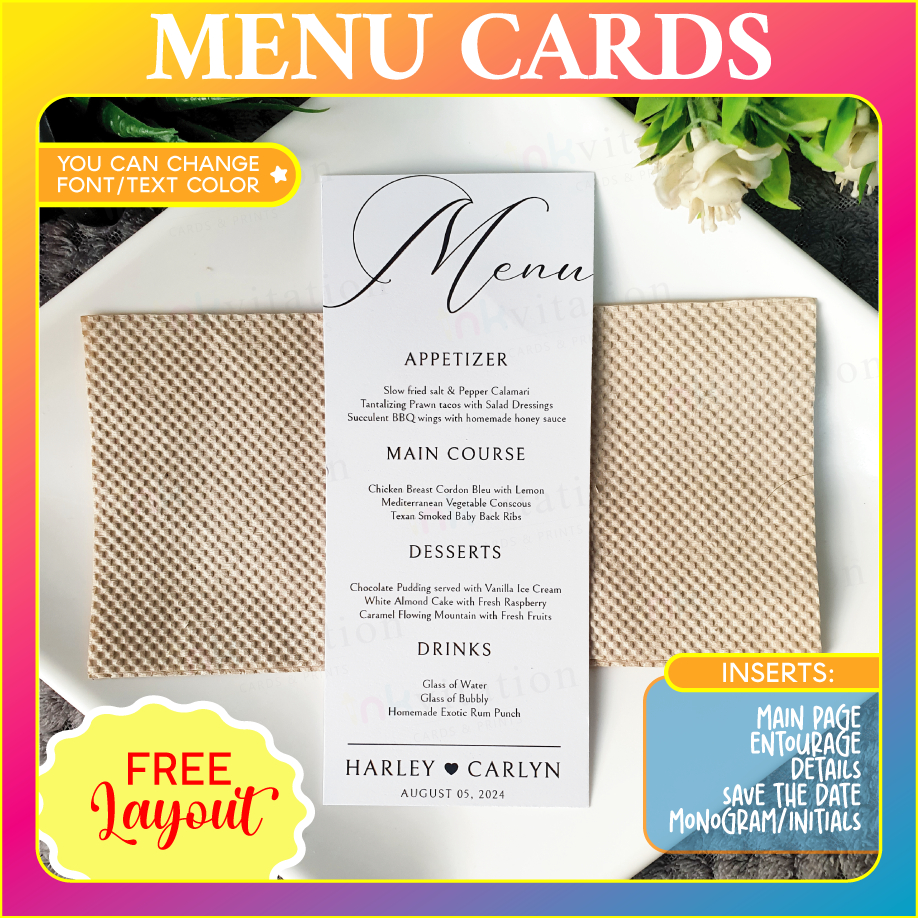 MENU CARDS FOR WEDDING I BIRTHDAY I DEBUT I CHRISTENING I OTHER EVENTS ...