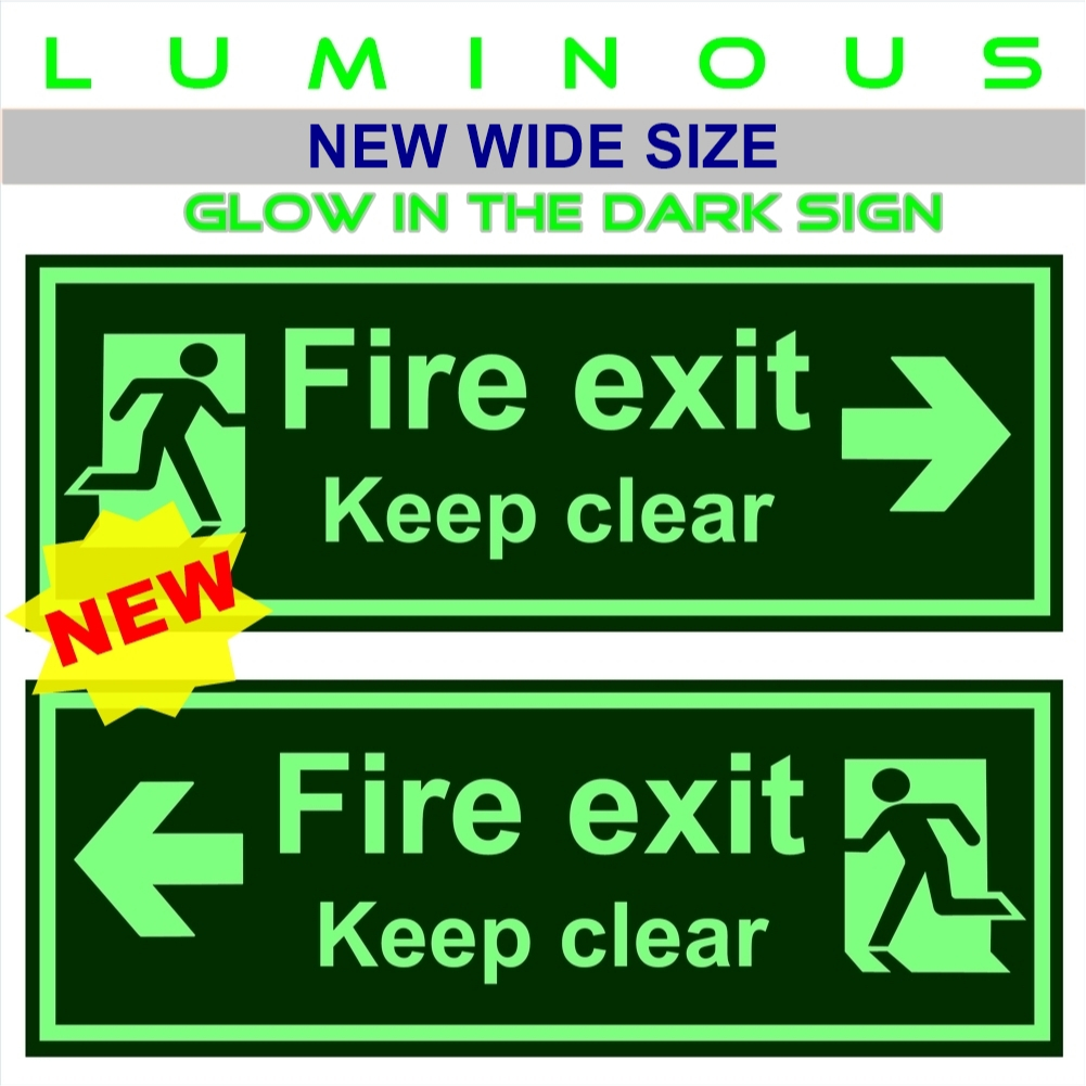 Luminous Sign New Wide Size Fire Exit Arrow Glow in the Dark in 3mm ...