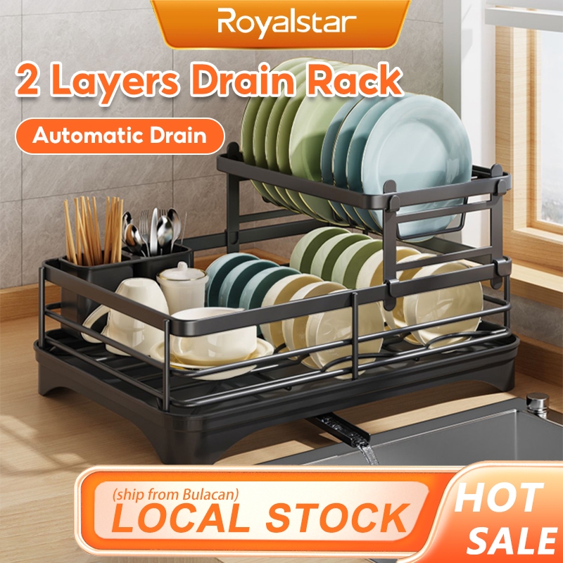 ROYALSTAR 2 Tiers Dish Drainer Rack Stainless with Tray Tableware ...