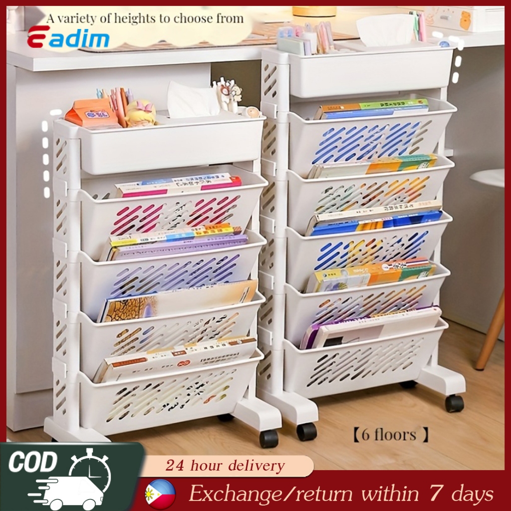 5/6-Level Bookshelf Shelf Movable Desk Side Bookshelf Floor Desk Small ...