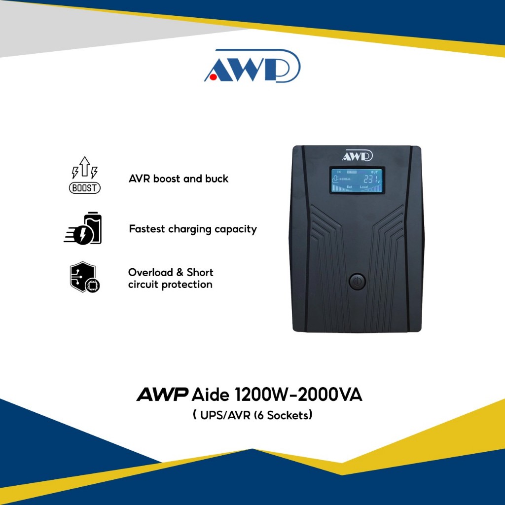 AWP Aide 1200W-2000VA UPS/AVR (6 Sockets) | Shopee Philippines
