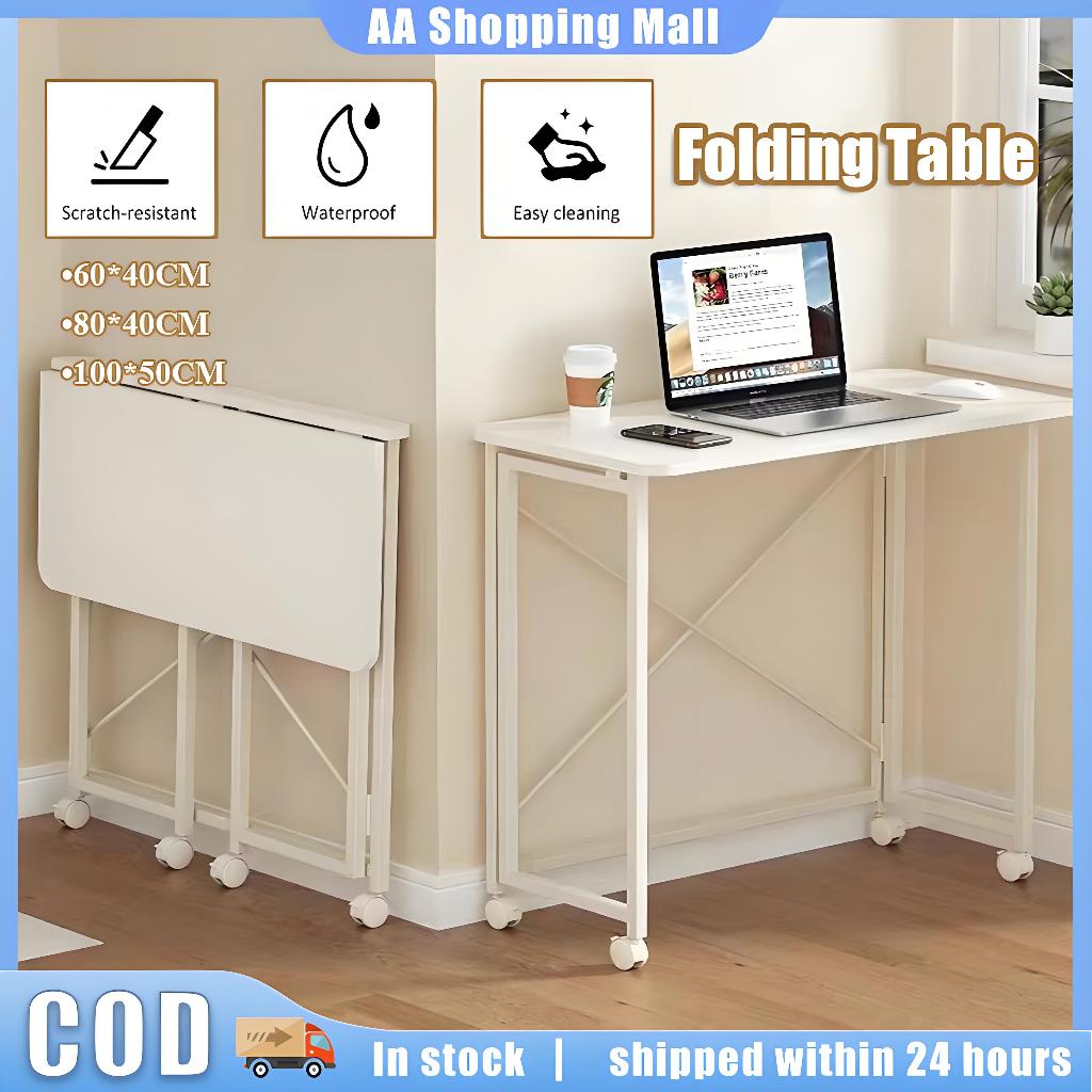 Folding Table With Wheels Removable Study Table Large Storage Bed Table ...