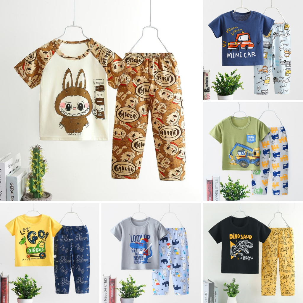 Cartoon Boys Short Sleeves Sleepwear Set Cute Baby Cotton Pajamas
