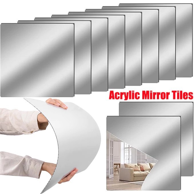 1-5pcs 3d Self Adhesive Acrylic Square Mirror Wall Sticker 20*20cm ...