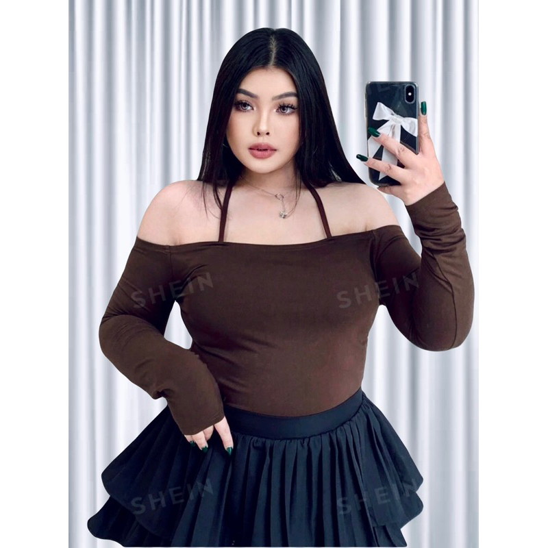 Raven Plus Size Tie Long Sleeves Semi Cropped Top | Shopee Philippines