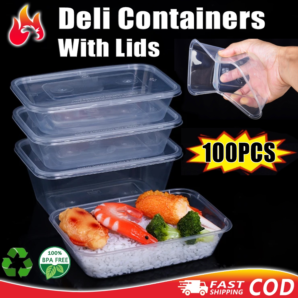 [100PCS] Rectangle Microwavable Food Container Disposable Plastic ...