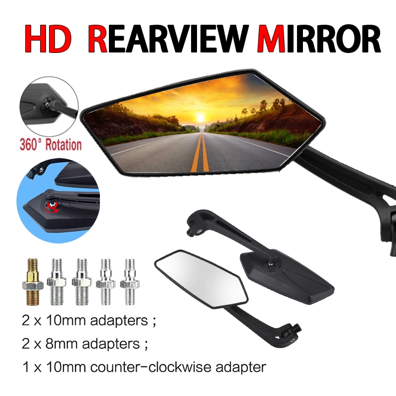 Motorcycle Side Mirror Adjustable 1 Pair Universal Rearview Rear honda ...
