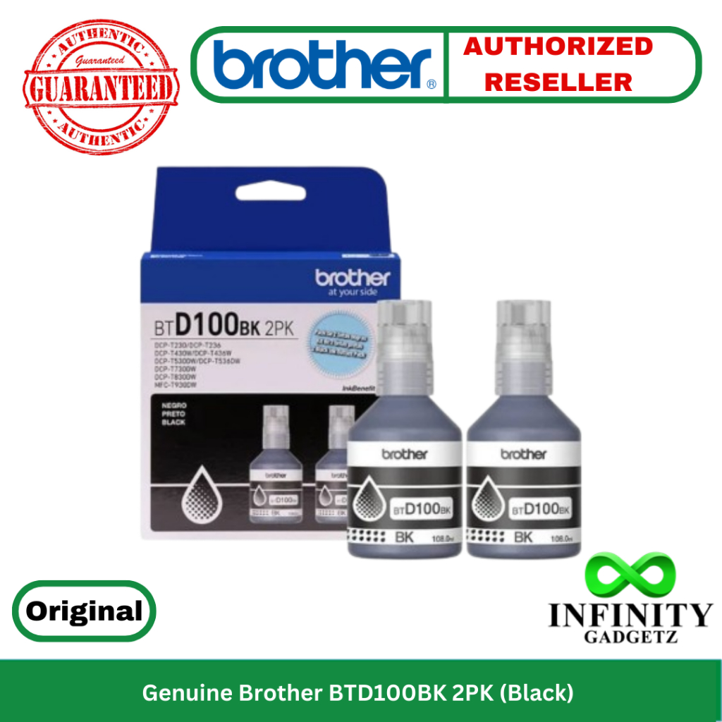 Genuine Brother BTD100BK Ink BLACK 2PK BUNDLE | Shopee Philippines