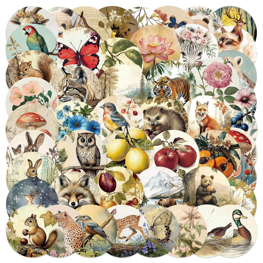 50pcs Round Aesthetics Forest Animal Stickers Art Decal Laptop ...