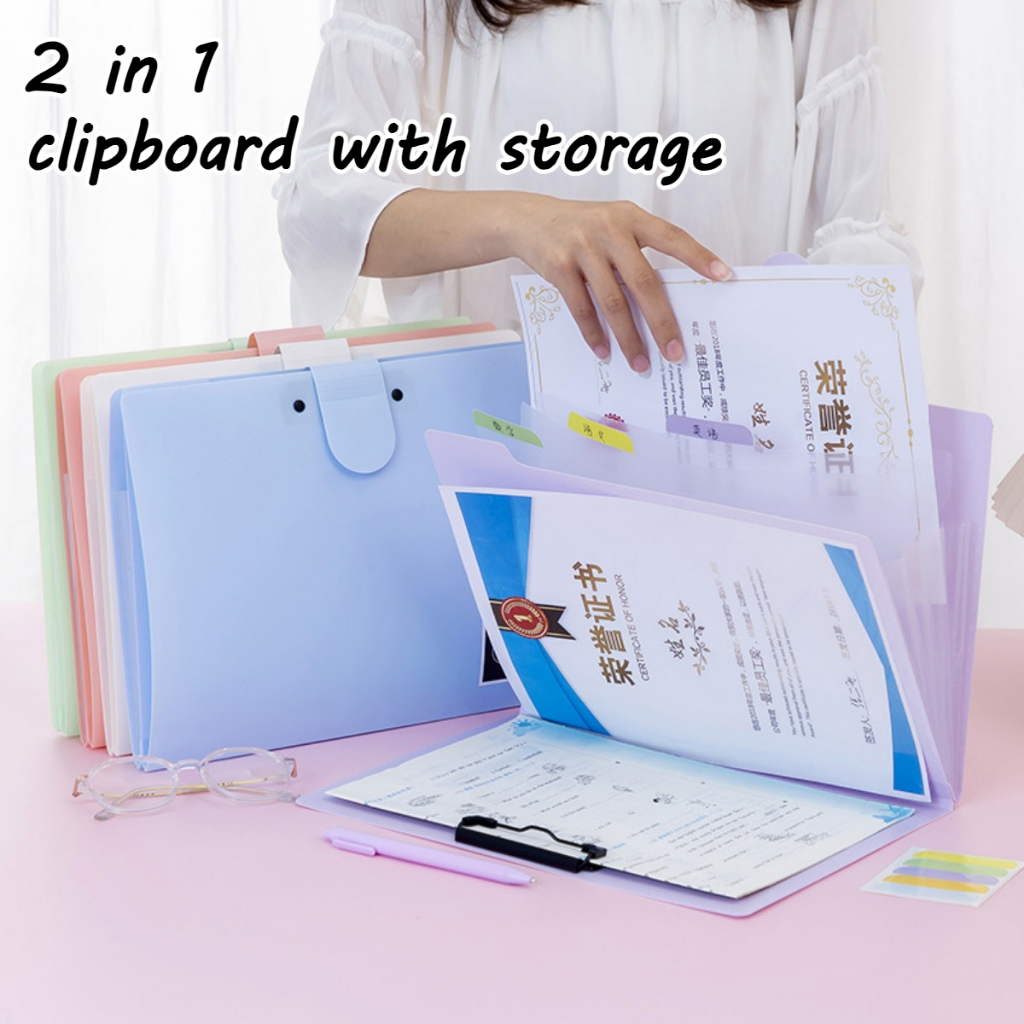 Long/A4 Expanding File Folder With Clipboard 2 in 1 Folder File ...