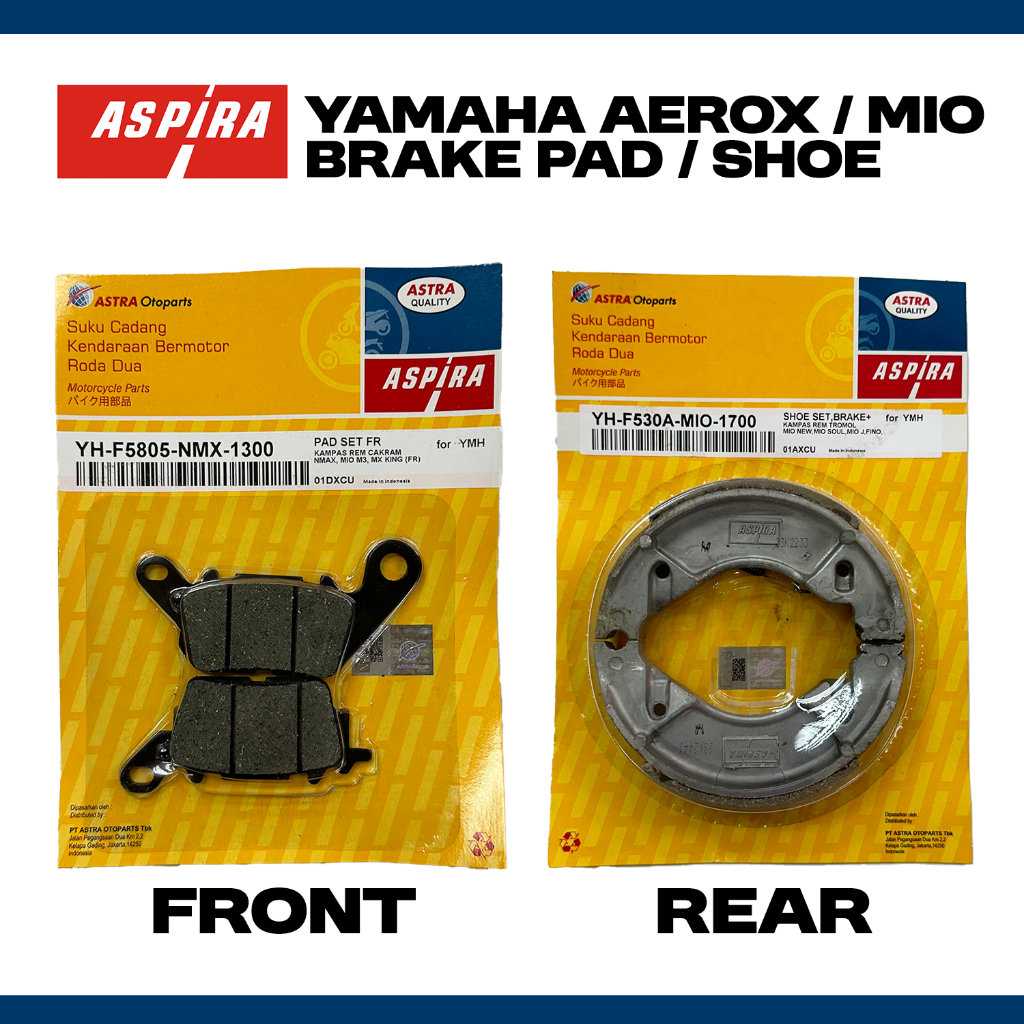 Aspira Yamaha Aerox V1 V2 Mio M3 MX KING Brake Pad Brake Shoe Front ...