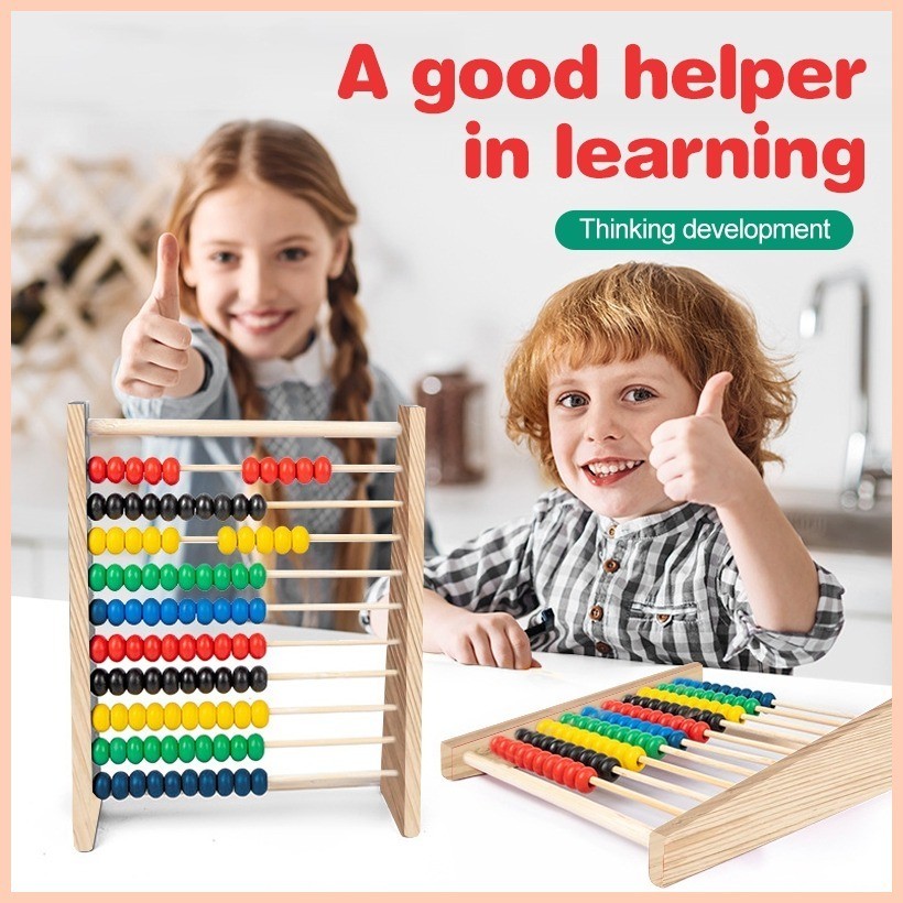 10-Row Wooden Beads Abacus Count Frame Teaching Aid Math Educational ...