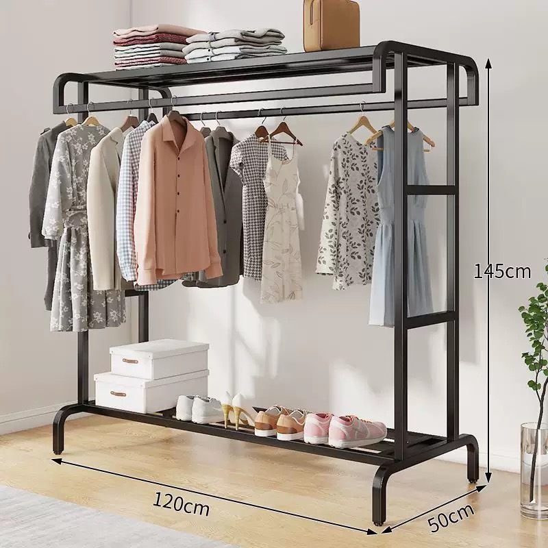 Metal Clothes Rail Double Coat Rack Freestanding Garment Rack Hanger ...