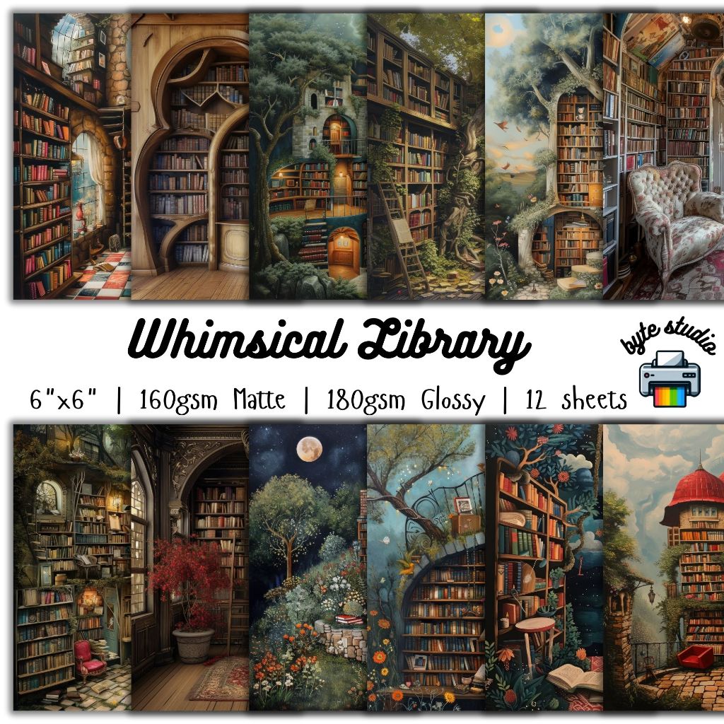 12 Sheets Whimsical Library by byte studio | Cardstock Craft Paper Junk ...
