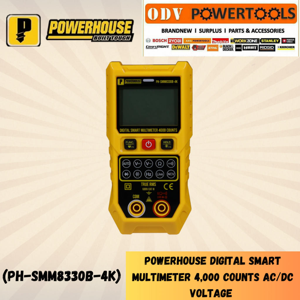 POWERHOUSE DIGITAL SMART MULTIMETER 4,000 COUNTS AC/DC VOLTAGE (PH ...