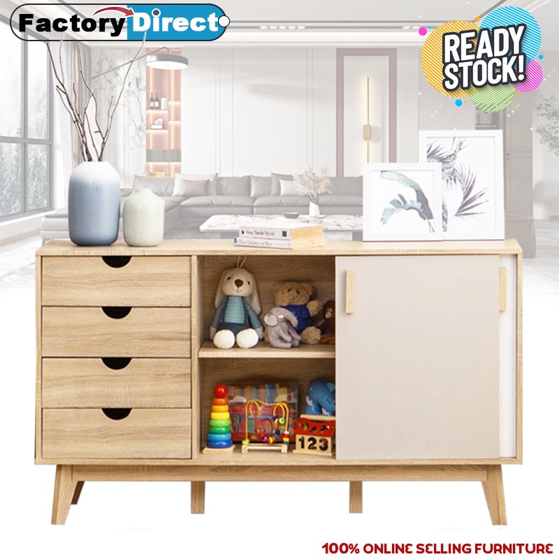Simple wooden cabinet with 4 drawers | sideboard 2 door sliding ...