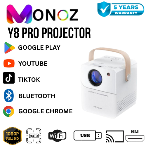 MONOZ Y8 PRO Mini Portable Projector | 4K Android | WiFi Bluetooth ...