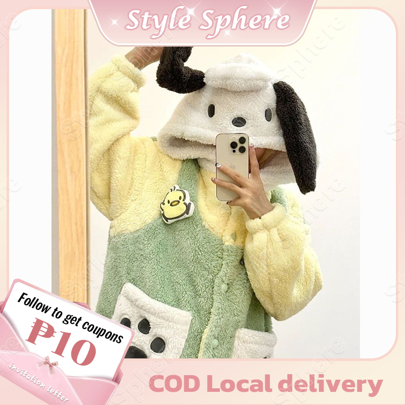 Women Pajamas Nightgown Coral Winter Animal Cartoon Cute Pochacco ...