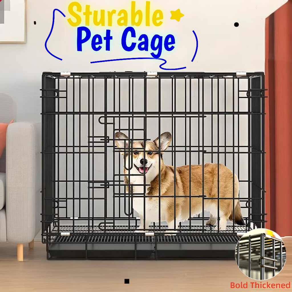 Durable pet cage Dog Cage with Poop Tray Heavy Duty Pet Collapsible ...