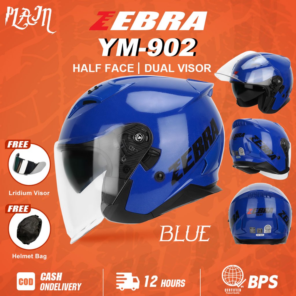 ZEBRA half face helmet dual visor motorcycle helmet for men and women with  free sliver lens YM-902