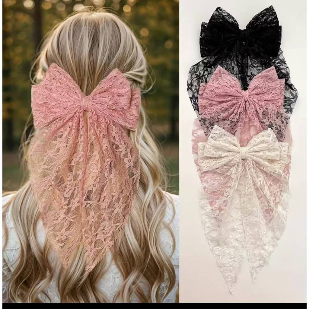 Korean style embroidered Ribbon lace fabric bow style hairpin hair ...