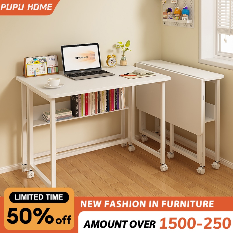 Removable Study Table Folding Computer Table 2-layer With Wheels ...