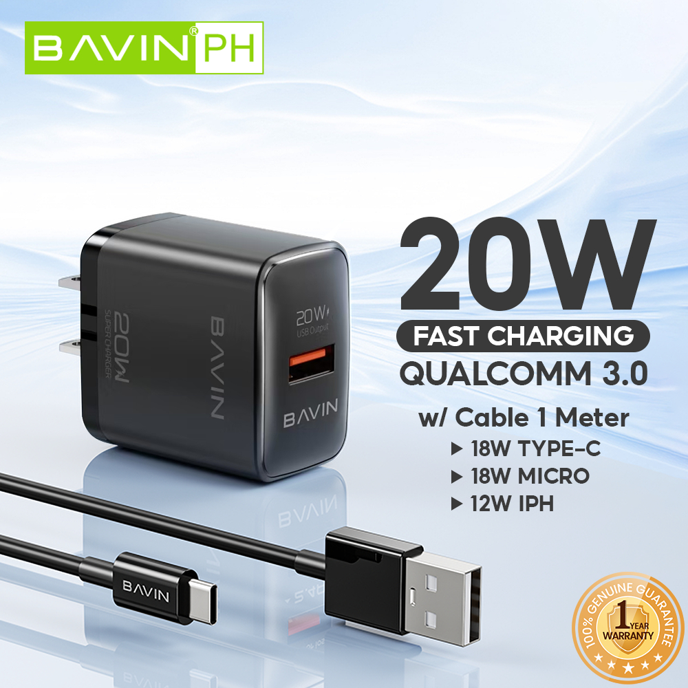 BAVIN PC2000 20W USB Portable Fast Charging Adapter Support QC 3.0 &/ 2 ...