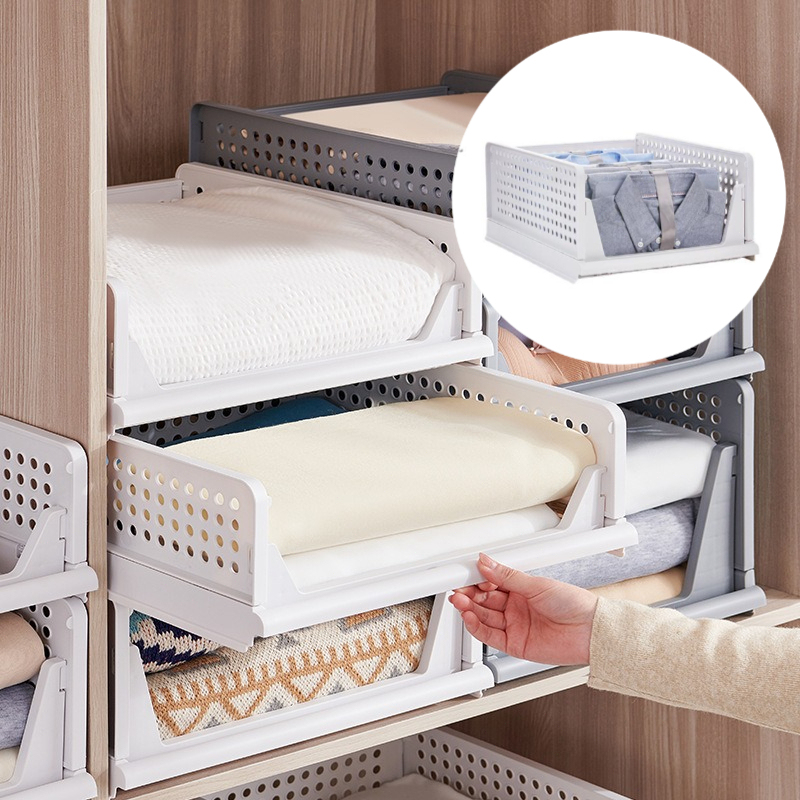 Wardrobe Clothes Stackable Storage Box Layered Partition Drawer Storage ...