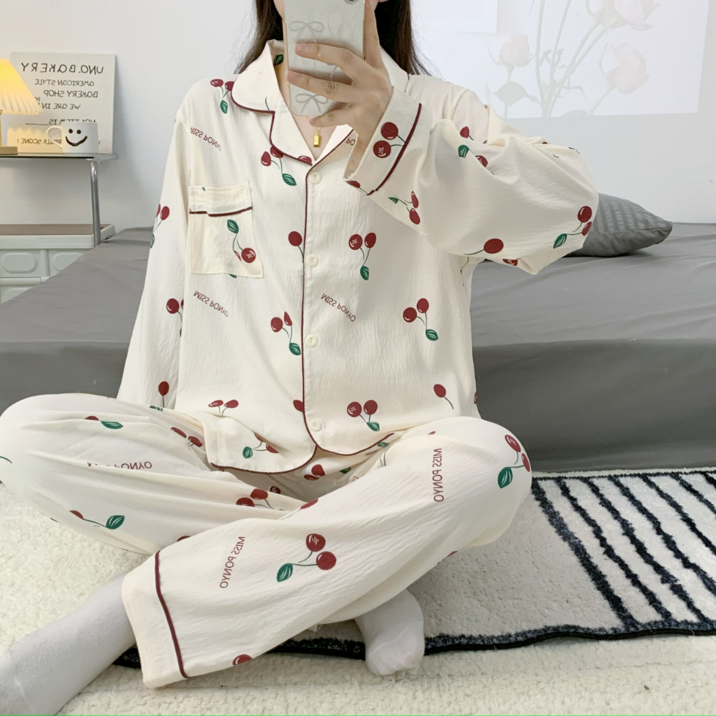 Terno Pajama For Adult Longsleeve Cloud Cotton Tela Sleepwear Women ...