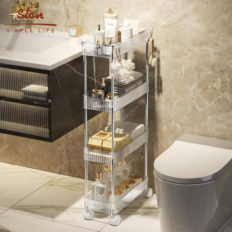 STON 2/3/4 Tier Bathroom Transparent Storage Moving Rack Organizer With ...