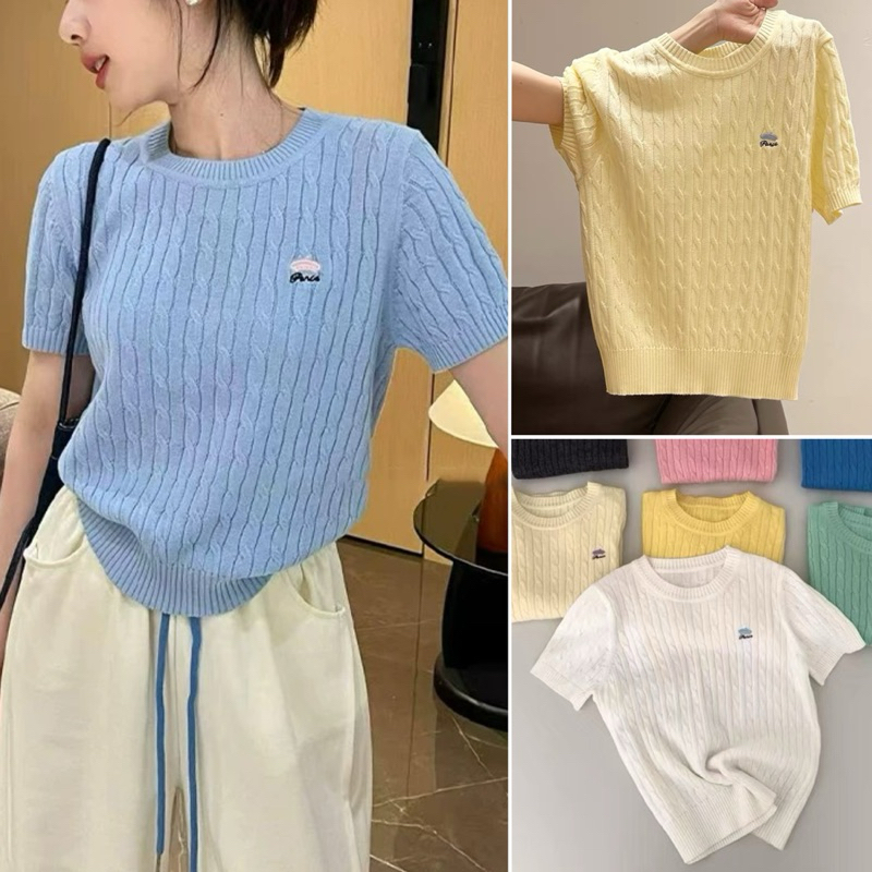 #2807 Korean Knitted Embossed Top w/ Embroidered Design | Shopee ...