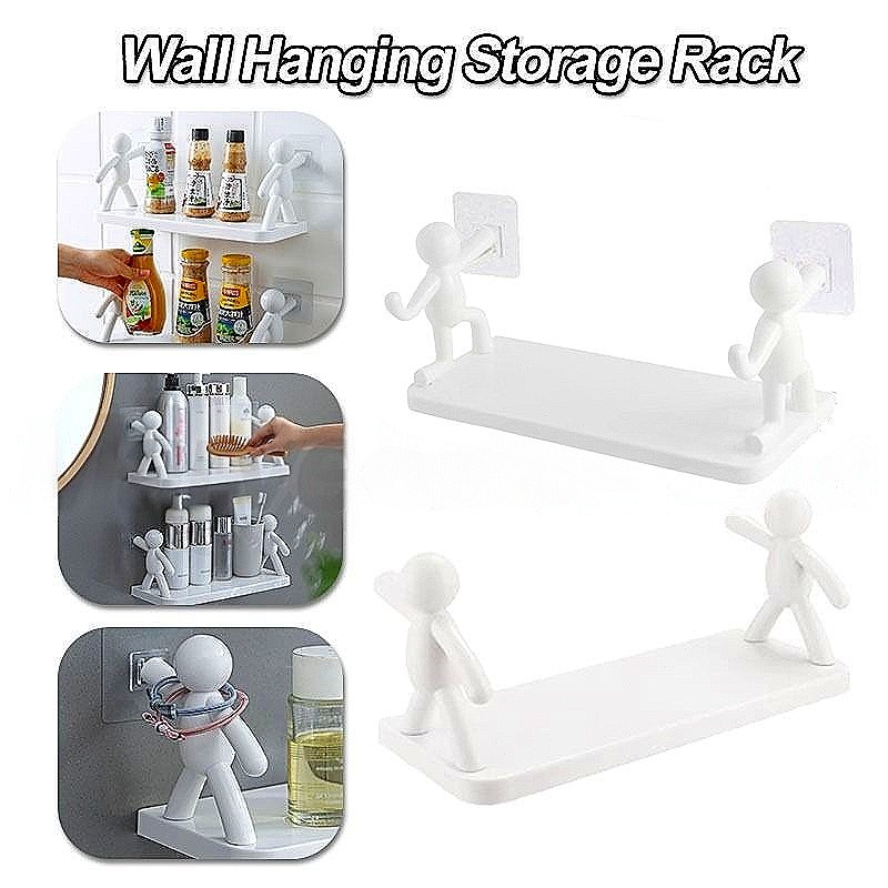 No-Punch Wall Hanging Bathroom Human Hook Rack Wall Organizer Shelf ...