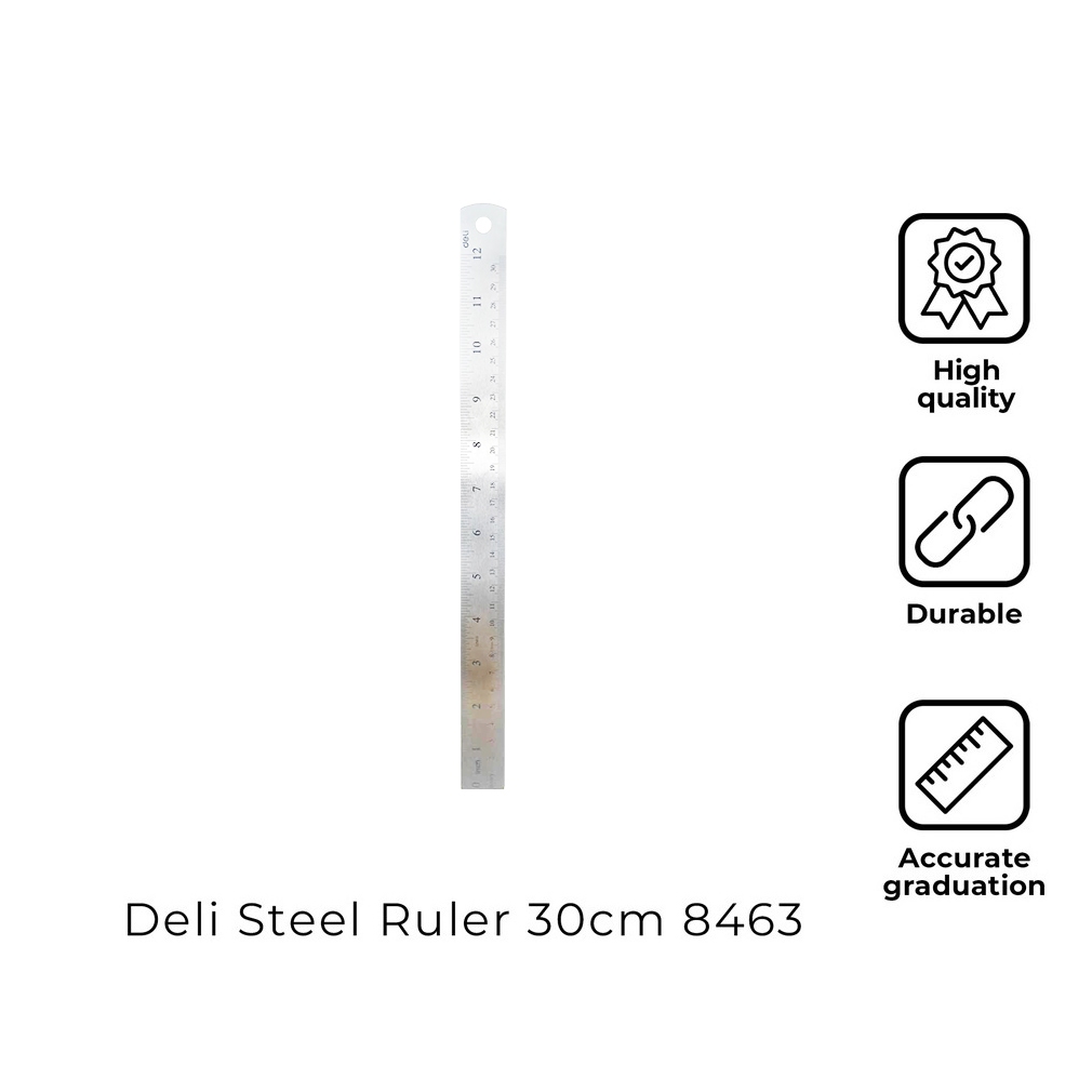 Deli 8463 - Steel Ruler 30cm (1PC) [75258463] | Shopee Philippines