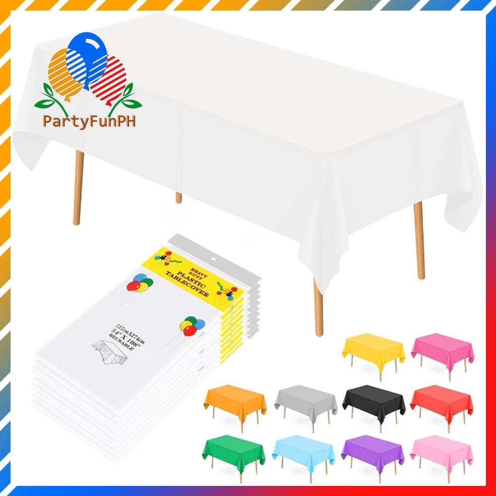 PartyFunPh Reusable Plastic Plain Rectangle Table Cover PE Plastic ...